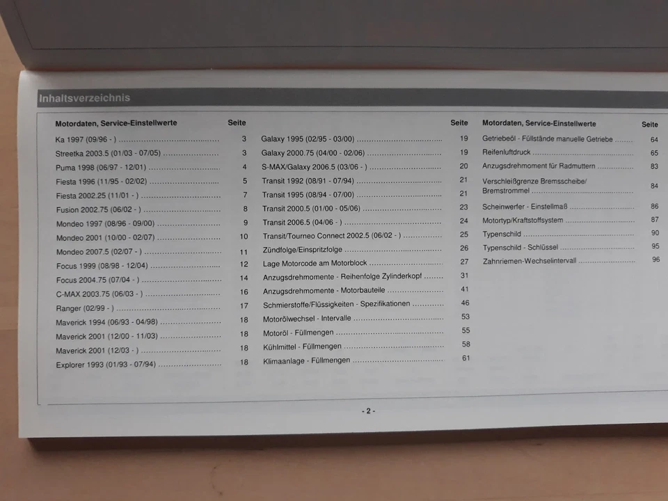 Technisches Datenhandbuch 2008 Ford Service auch Focus RS & ST - Bild 2 von 2