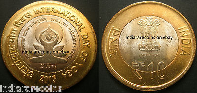 India Bimetallic BIMETAL International Yoga Day Coin 10 Rs Unc NEW 2015