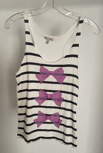 VINTAGE Y2K Forever 21 Girls TROMPE L’OEIL Bows and Stripes Print TANK TOP Large - Picture 6 of 8
