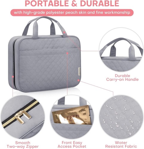 Portable Cosmetic Bag with Hanging Hook, Water-Resistant Makeup Organizer - Picture 3 of 19
