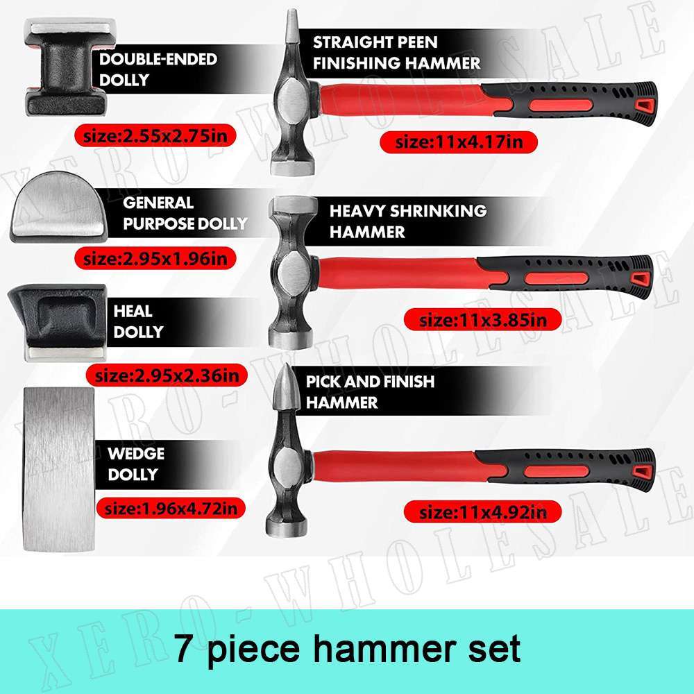 7X Car Body Repair Hammer & Dolly Kit Auto Panel Beating Dent Roller