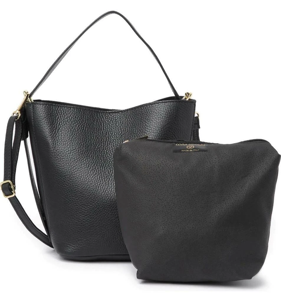 298 LUISA VANNINI Black Leather Tote Bag with Removable Zip
