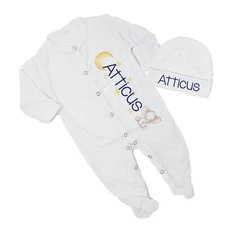 Baby Boy Personalized Elephant Moon Footed Sleeper Coming Home Outfit
