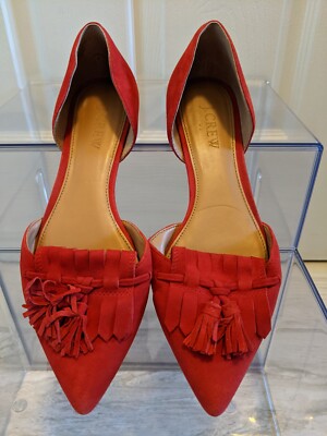 J.Crew Women s D'Orsay Red Suede Tassel Pointed Toe Flats Sandals Size 6