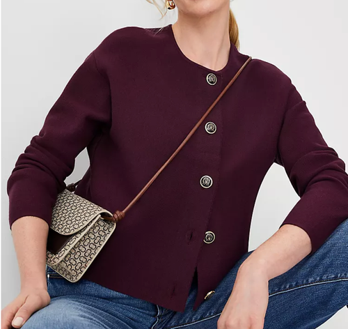 NEW ANN TAYLOR PLUM ROSE PETITE REFINED CARDIGAN SWEATER JACKET SZ XSP XS - Picture 2 of 5