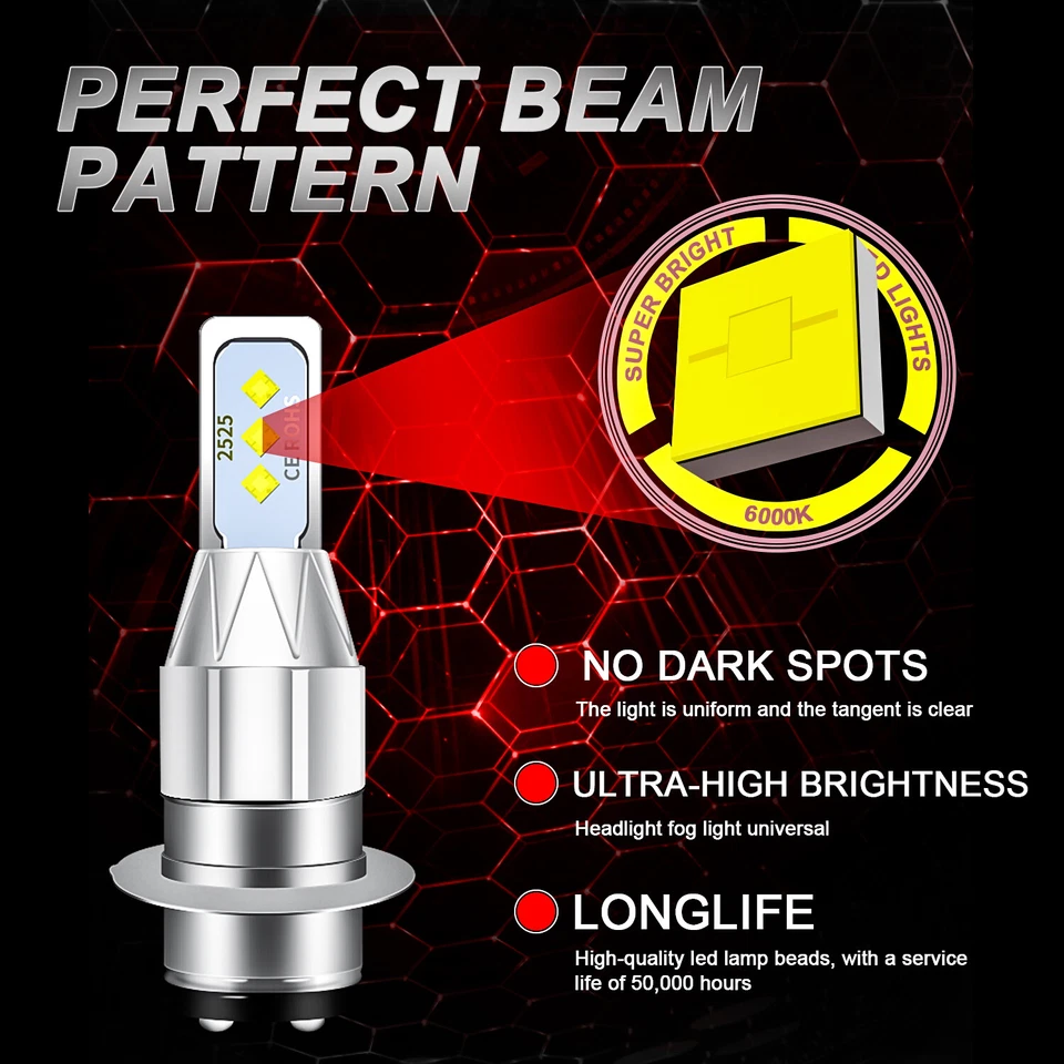 High Power LED Headlight H6M Bulbs For Honda TRX 450R 2005-2006-2007-2008-2009 - Image 3 of 4