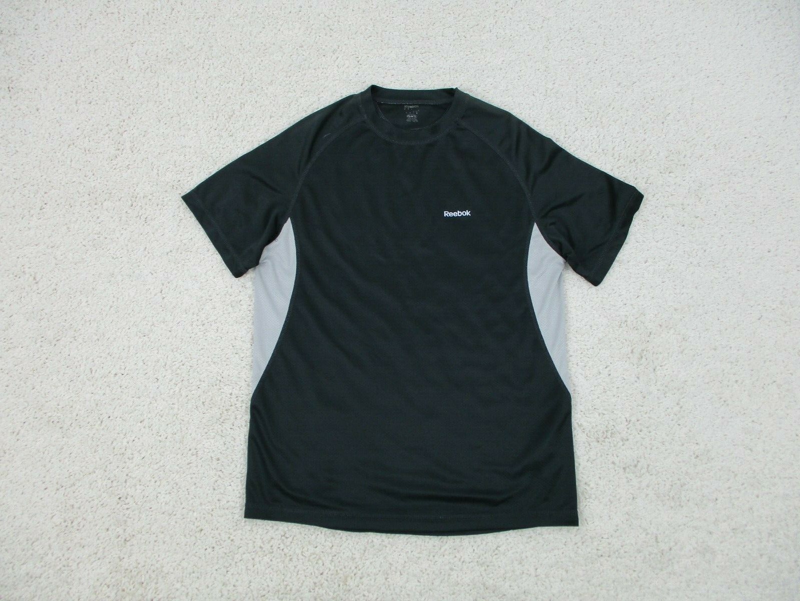 Reebok Shirt Medium M Adult Black Lightweight Athletic Gym Spell Out Logo Mens