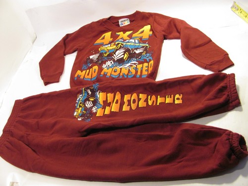 4 x 4 Mud Monster Truck Youth Size 5 S Red Sweatshirt & Pants Toddler Play Set - Picture 3 of 16