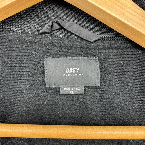 Obey Jacket Men XL Black Bomber Coaches Andre Giant Face Nylon Snap Satin Retro - Picture 9 of 14