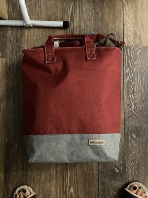 Lock & Lock Insulated Cooler Tote Bag Purple Gray Lunch Travel Shopper 14x16x6