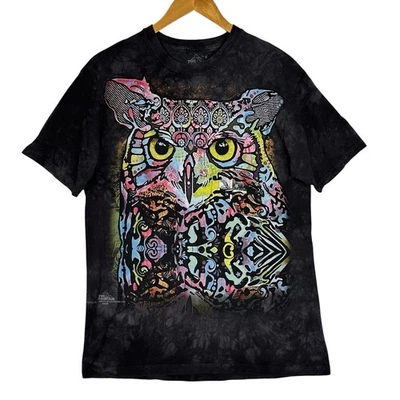 Camiseta The Mountain Owl Gráfica Tie Dye Negra Multicolor Boho Art Camiseta Talla M - Imagen 1 de 4