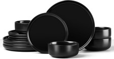 HaWare 12-Piece Premium Stoneware Dinner Set – Elegant Matte Black – Service 4