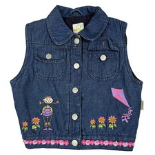 Smily Vintage Girls Denim Vest Embroidered Flowers Kite Blue Size 86