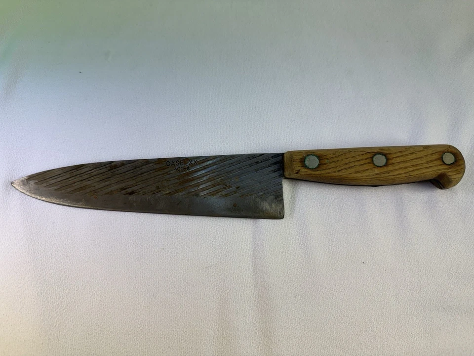 VINTAGE 60’S CASE XX 400-8 CHEF KNIFE 8” CARBON STEEL FULL TANG WOOD HANDLE USA - Image 2 of 3