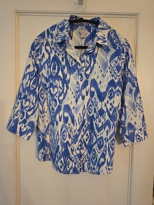 Chico's Women's  Blue And White Button-Down Blouse, Size 4