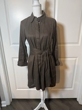 Madewell Brown Linen Blend Shirt Dress Collared Belted Long Sleeve Short Size 0