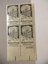 SCOTT STAMP # 1526 ROBERT FROST 10 CENT PLATE BLOCK - MNH