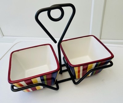 Pampered Chef einfache Ergänzungen 2 Keramikschalen Metallständer Sommer Esszimmer