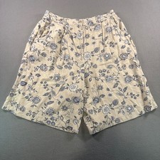Orvis Vintage Floral Linen Blend High Waisted Shorts Blue Beige Made in USA 16