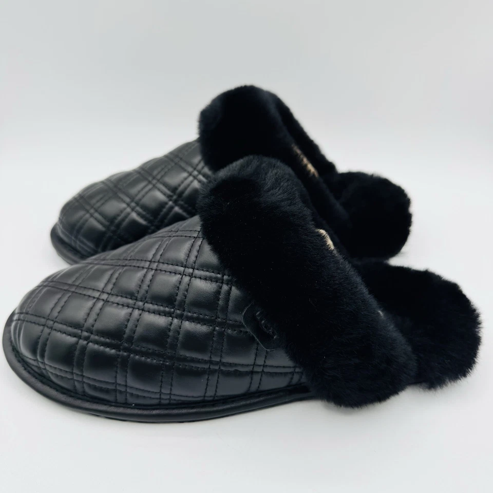 Mules acolchoados femininos UGG Scuffette tamanho 9 couro preto indoor outdoor - Imagem 2 de 4