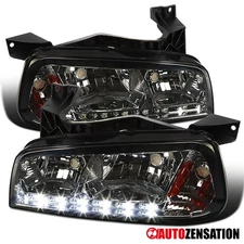 Fit 2006-2010 Dodge Charger Smoke LED Strip Headlights Corner Lamps Left+Right