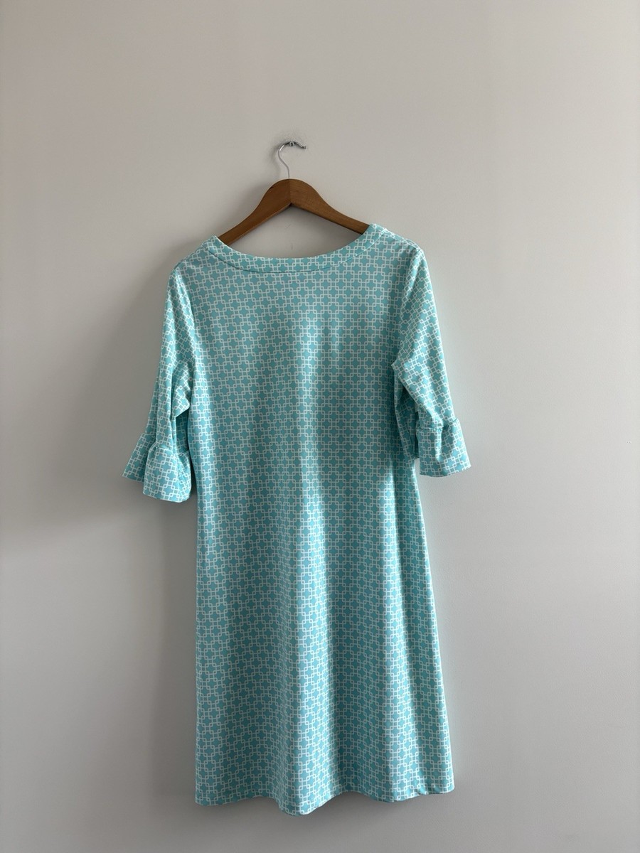 Jude Connally Dress Green White Geometric 3/4 Sleeve Women XL Preppy Beach USA Jude Connally Dress Green White Geometric 3/4 Sleeve Women XL Preppy Beach USA