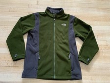 North Face Khumbu Boys Size XL Green Gray Fleece Full Zip Jacket w/ Loops