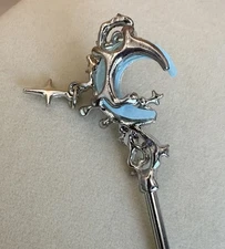 Crescent Moon Themed Hair Stick In Silver And Iridescent Moon And Star Charm