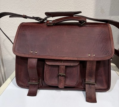 Buffalo Jackson Trading Co. Leather Laptop Messenger Bag Brown with Strap