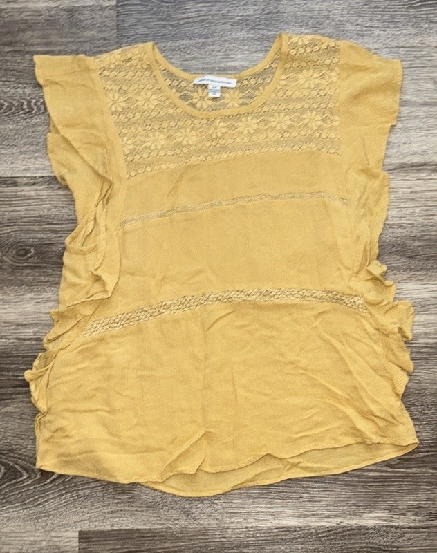 American Eagle Gold Color Lace Ruffle Gauzey Top Size Small