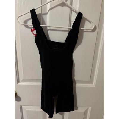 Asset by Spanx Womens Black Mid-Thigh Shapewear Bodysuit Medium Adjustable Strap