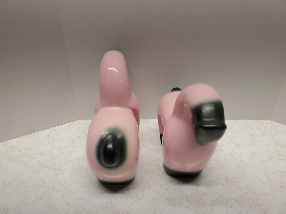 Par de caballos de cerámica vintage MCM Mid-Century modernos rosa y negro de 5 pulgadas Foto 4 de 4