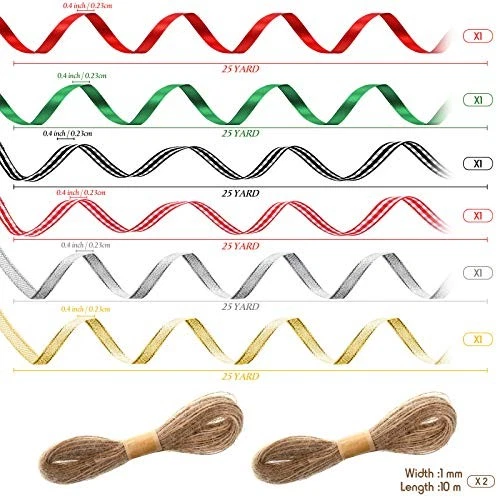  Juego de 6 rollos 150 yardas de cintas finas de grosgrain de 0,4" de Navidad 2 cuadros de búfalo  Foto 3 de 4