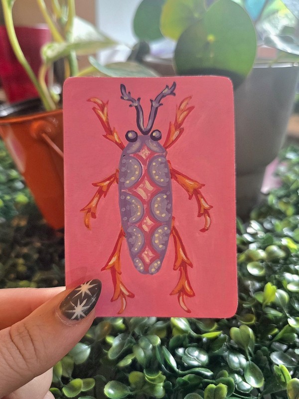 ACEO Original Beetle Acrylic Painting Bug Art 15/16 Signed by Ziggy Sands