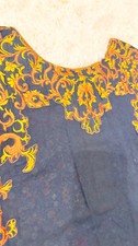 HSY Blue Lawn Kurta with Yellow and Orange Embroidery  Printed Design