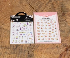 Flower Purple Summer Nail Stickers, Leaf Manicure Nail Tips Decor, 2pcs Sheets