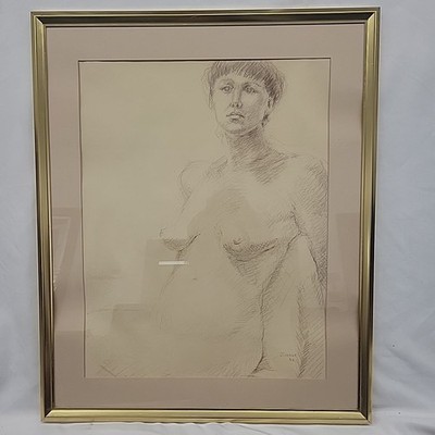 Nude Sketch Drawing Framed And Matted Signed O'Conner 1982 Charcoal Figure Study