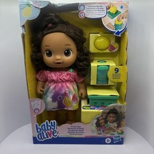 NIB Baby Alive Fruity Sips Doll Lemon Drinks Wets Juicer 12" Brown Hair