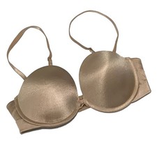 Felina Beige Satin Plunge Push-Up Bra with Underwire Support size 36B