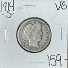 1914-S BARBER SILVER QUARTER - VG ~NICE COIN~