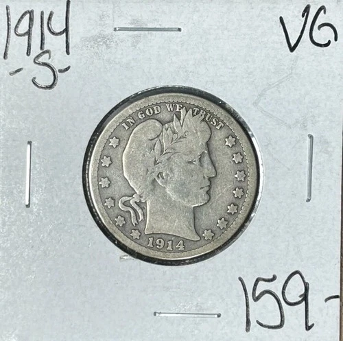 1914-S BARBER SILVER QUARTER - VG ~NICE COIN~
