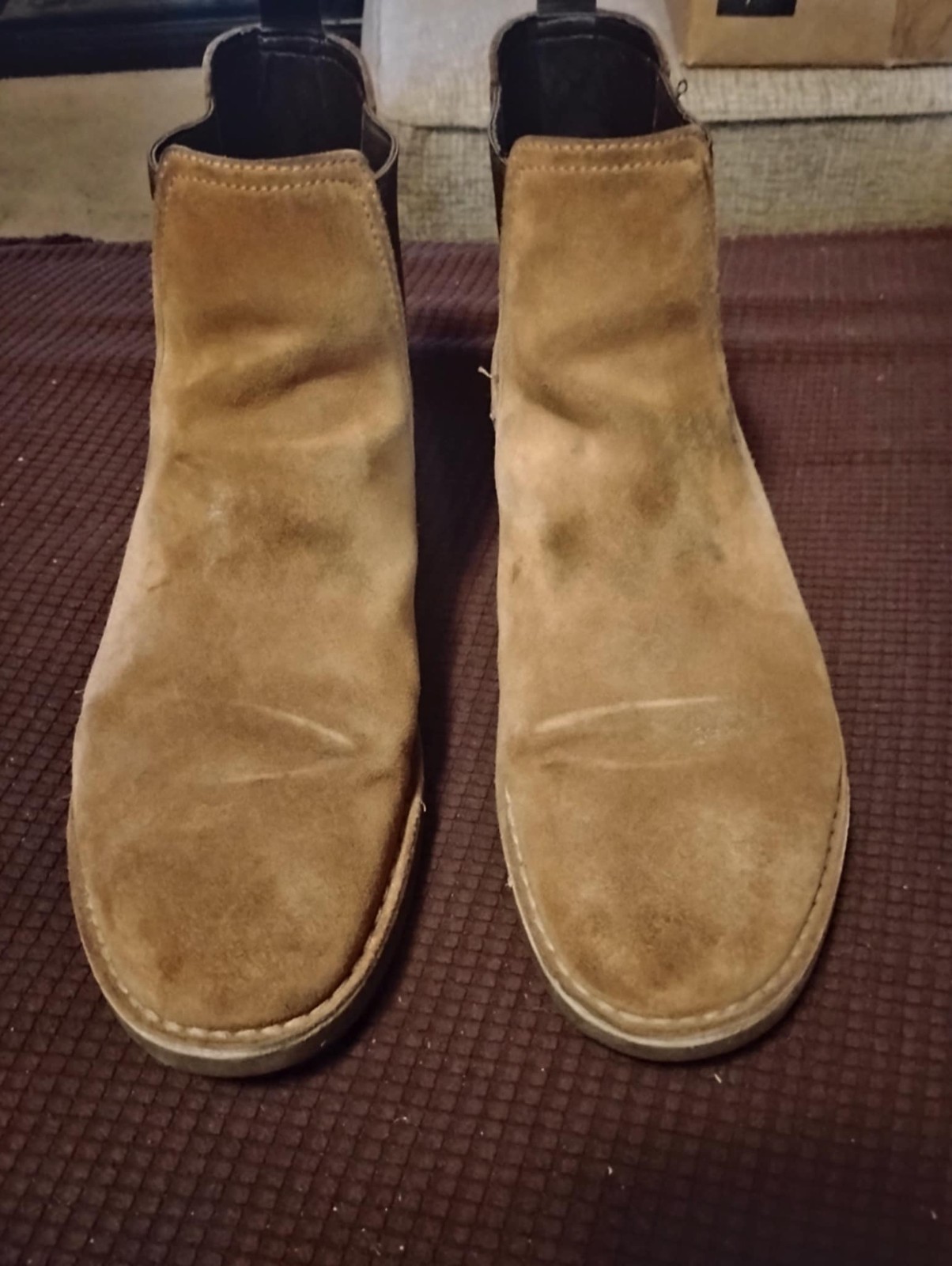 SAOLA Stivali Clarks uomo Bushacre Hill Chelsea taglia 13 M marrone scamosciato suola gomma pull on