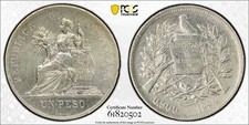 1894 Guatemala Peso KM-210 Ag Harshley Cleaned-AU Detail PCGS Genuine