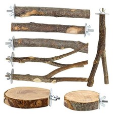 8PCS Natural Wood Bird Perches for Cage, Wooden Parrot Perch Stand, Bird Cage