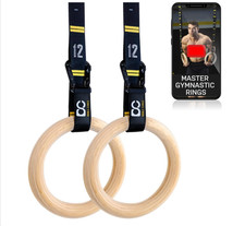 Wood Gymnastics Rings with Numbered Quick-Adjust Straps for Home Gym