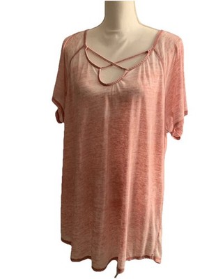 Torrid Top Shirt Faded Pink Short Sleeve Criss Cross Neckline Plus Sz 2 2XL