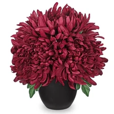 Fake Mums Flower in Black Pot Realistic Silk Chrysanthemums Artificial Flower...