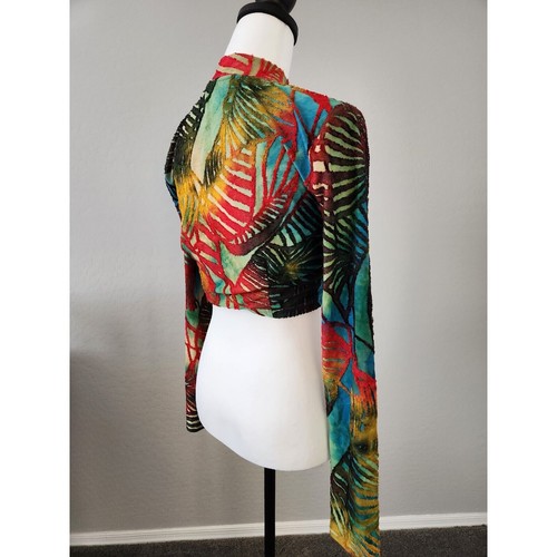 Shane Justin Vamp Cropped Lace Up Colorful Long Sleeve Club Top Shirt Sz XL - Picture 6 of 13