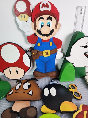 Super Mario Bros Set Decorazione Parete Legno Fatto a Mano 25pz - Sala Giochi Dipinta Personalizzata - Foto 7 di 14