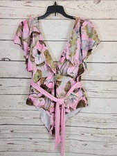Two 2 One Piece Swimsuit Swim Beach Pool Pink Floral Print Size 3XL